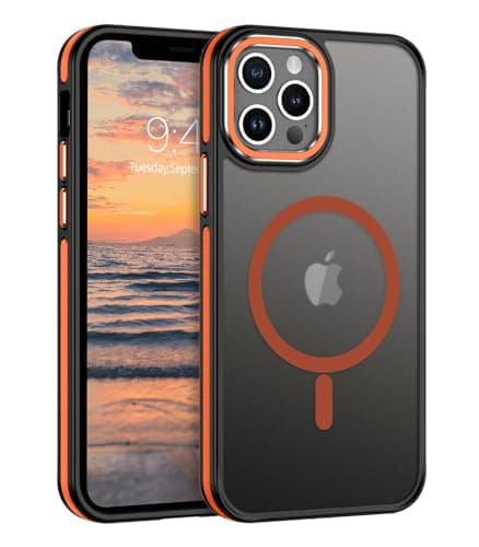 Image of YINLAI for iPhone 12 Case iPhone 12 Pro Case Compatible with Magsafe Magnetic Translucent Phone Case Slim Protection Case for iPhone 12/iPhone 12 Pro 6.1", Black/Orange