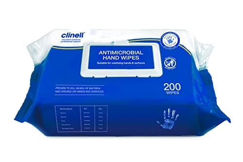 Image of Clinell Antimicrobial Hand Wipes - Pack of 1 - 200 Wipes - Antibacterial, Suitable for Hands and Surfaces - Dermatologically Tested, Kills 99.99% of Germs