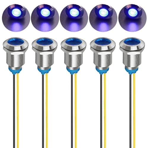 Image of Gebildet 5pcs 12mm 230V AC LED Metal Indicator Light Waterproof Signal Lamp (Blue)