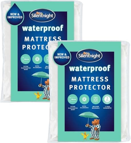 Image of Silentnight Waterproof Mattress Protector - Single, 2 Pack Mattress Protector with Deep 30cm Fitted Skirt and Soft Touch Quiet Rustle Free Cover - Machine Washable and Hypoallergenic - Single, 2 Pack