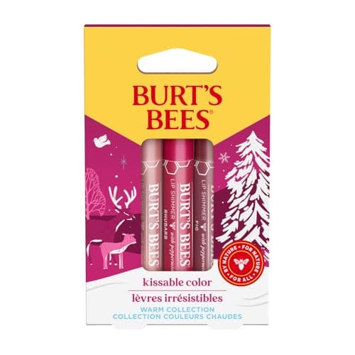 Image of Burt's Bees Gift Set, 3 Lip Shimmers in Peony, Rhubarb and Fig Shades, Kissable Colour, 3x2.6g, Multi, 11.05 grams, 3.0 count