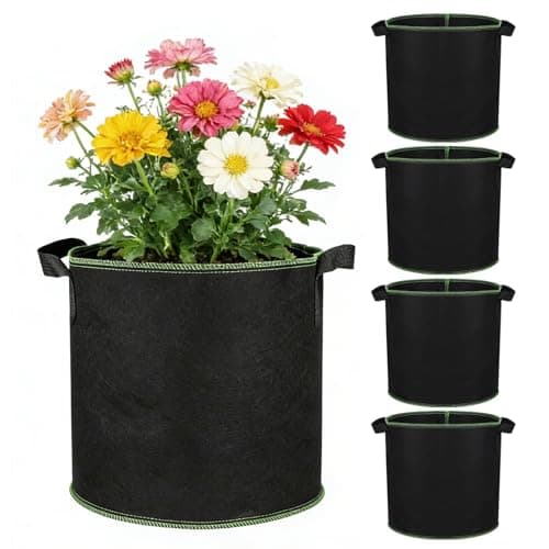 Image of 5 Pack Fabric Grow Bags Set, Heavy Duty Thickened NonWoven Planters Pots with Handles, Garden Plant Bags for Potatoes, Carrots, Tomatoes and Other Vegetables, for Indoor & Outdoor (9 Gallon/ 34L)