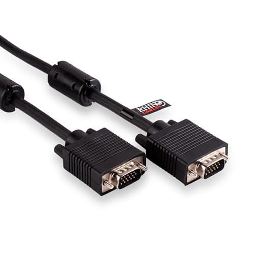 Image of rhinocables Shielded VGA Cable – 15-Pin Male to Male SVGA Lead with 28AWG Triple Mini-Coax, Copper Braid & Foil Shielding | Reliable PC-to-Monitor/Projector Connection | 75Ω Precision Build (3m)
