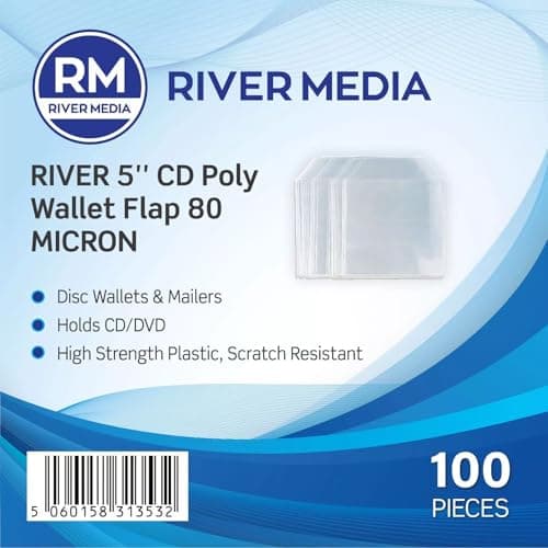 Image of 100 RIVERMEDIA Premium Seamless 80 Micron CD/DVD Disc Wallets with Flap 13532 (Plastic Envelope for CD/DVD Storage) – Durable Disc Sleeves for 1 Disc