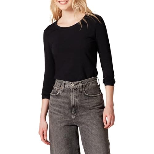 Image of Amazon Essentials Women's Classic-Fit Long-Sleeve Crewneck T-Shirt (Available in Plus Size), Black, Large