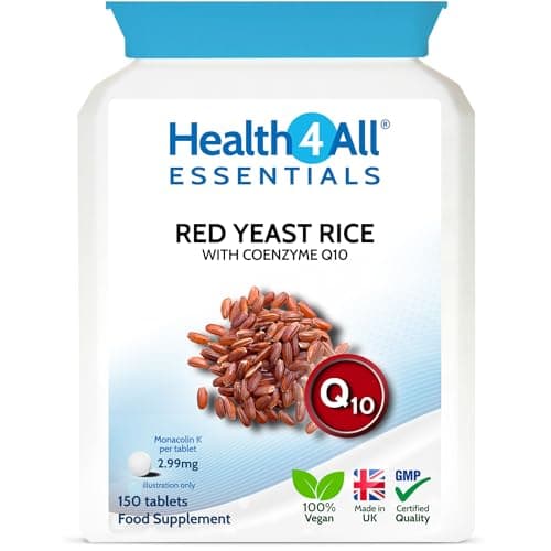 Image of Health4All Red Yeast Rice with CoQ10, 2.99mg monacolin k per Tablet, 5 Months Supply 150 Tablets, Cholesterol Lowering Supplement, Vegan, Gluten Free, Citrinin Free | Made in UK