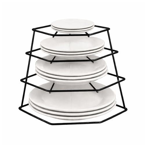 Image of Greenfields Kitchen 4 Tier Corner Plate Rack Heavy Duty Kitchen Cupboard Storage Shelf Organiser Space Saving Dish Rack Stand for Plates Bowls Dishes Compact Countertop Cabinet Organiser