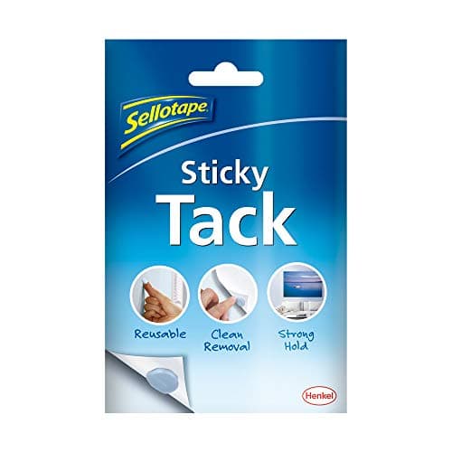 Image of Sellotape 1792402 Sticky Tack for Home & Office, Reusable Adhesive, Stationery,Craft & Office Supplies,Poster Putty to hang Photos, Cards & More,1 x 45g,blue