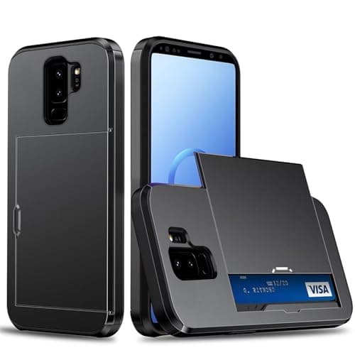 Image of Belzsxy Compatible with Samsung Galaxy S9 Plus Case Wallet Case Armor Shockproof Case Heavy Duty Protective Case Hard PC Back Soft TPU Bumper Card Holder Wallet Case Cover (Black)
