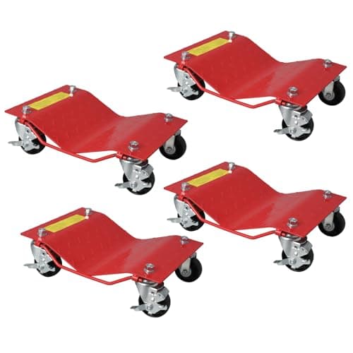 Image of 4-Pack Heavy Duty Car Moving Wheel Dolly Set - 680kg Capacity per Skate with 360° Swivel Casters & Locking Brakes for Vehicle Positioning, Garage Workshop, Auto Repair, Trucks, ATVs - Red