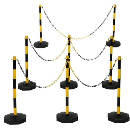 Image of Post and Chain Barrier Kits,8 Posts YELLOW & BLACK Free Standing Safety Bollards,Plastic Chain Link Barrier for Crowd Control,Traffic,Queuing line (YELLOW&BLACK)