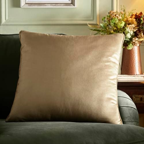 Image of Appletree Heritage Harlan Velvet Cushion 55 x 55cm Taupe – Soft Velvet Decorative Cushion with Piped Edge, Includes Cushion Pad