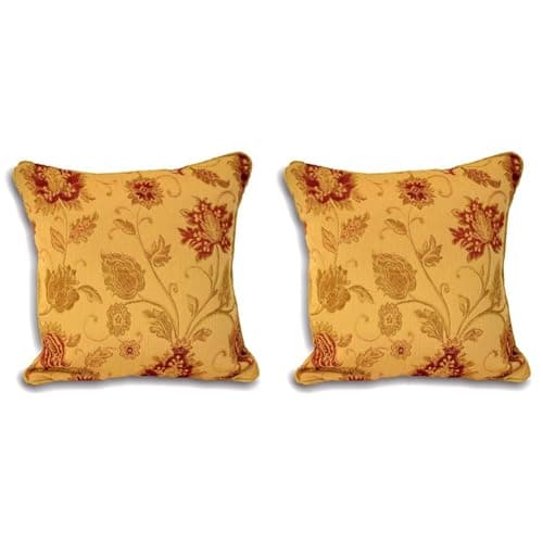 Image of Paoletti Riva Zurich Cushion Cover - Decorative Floral Jacquard Design - Piped Edges - Reversible - 100% Polyester - 45 x 45cm (18" x 18" inches) - Designed in the UK - Gold Yellow (Pack of 2)