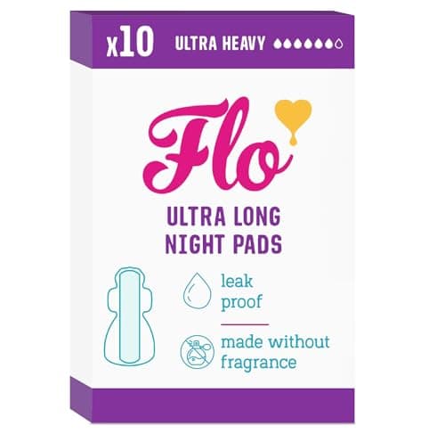 Image of Flo Bamboo Night Period Pads – Ultra Long, Super Absorbent, Soft - 4 Wings, Breathable Pads for Super Heavy Flow – 10 Pads