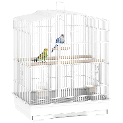 Image of PawHut Bird Cage with Perches, Food Bowls, Swing, Parrot Cage for Budgie, Parakeet, Small Bird, 46.5 x 36 x 59cm, White