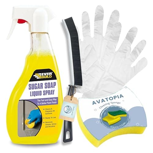 Image of Ever Build Sugar Soap Spray (500ml), Sponge, Crevice Brush and Plastic Gloves | Wall Cleaner for Painted Walls, Sugar Soap for Cleaning, Bathroom Cleaning Tool, Removes Grease, Grime & Nicotine Stains