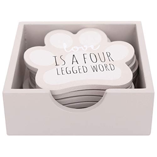 Image of Sifcon Pet Dog Paw Print Shaped Wooden Drink Coasters 6 Pack