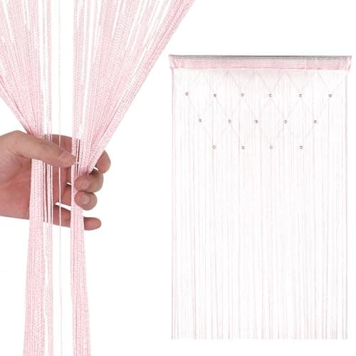Image of Trimming Shop Glitter Beaded String Curtains Polyester Fly Screen Room Divider Fringe Panel Spaghetti Tassel Curtain Decorative for Doorway, Windows & Event Decoration, 200cm x 100cm, Baby Pink