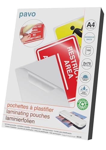 Image of PAVO Premium A4 150 Micron Sticky Back Office Laminating Pouches (Pack of 100)