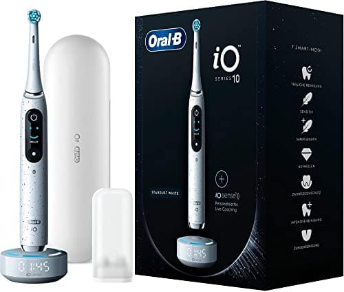Image of Oral-B iO Series 10 Electric Toothbrush, 7 Cleaning Modes, Dental Care, iOSense, Colour Display & Charging Travel Case, Designed by Braun, Stardust White