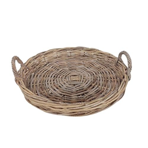 Image of Willow Wicker Rattan Serving Tray Multi-Purpose Trays with Handles Round Platter for Food, Drinks and Decoration (Medium)