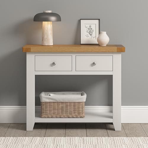 Image of Seconique Windsor 2 Drawer Console Table in Ivory/Oak