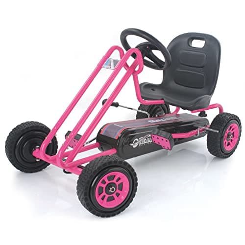 Image of hauck Lightning, Pink - Go Kart for Kids Age 4 to 8 up to 50 kg, Girls & Boy Ride-On Race Car with Rubber Tyres, Adjustable Seat, Handbrake, Sturdy Steel Frame