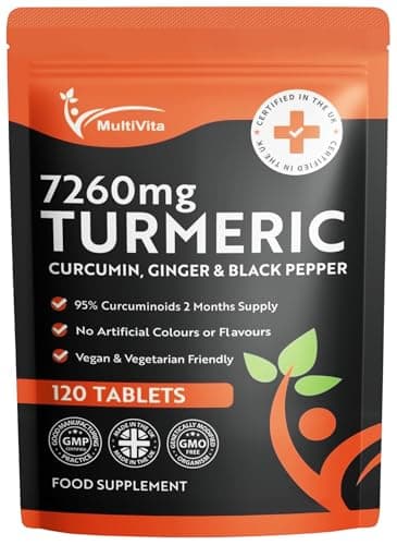 Image of Turmeric Curcumin Tablets 7,260mg Per Serving - 95% Curcuminoids 2 Months Supply - with Ginger & Active Curcumin Including Black Pepper to Aid Absorption - High Strength Tumeric Supplement - Vegan UK