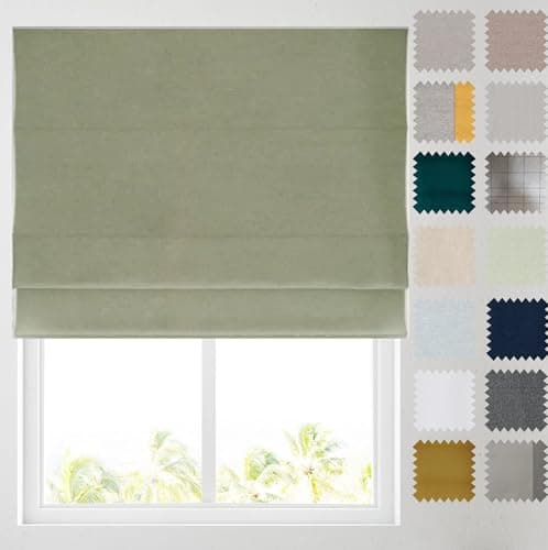 Image of Barnes Blinds - Soft Textured Ara Blackout Roman Blinds -Durable Fittings Easy Fit (Sage Green 153cm)