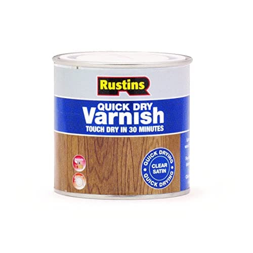 Image of RUSTINS Quick Dry Varnish, Satin Clear, 250 ml -Fast-Drying Water-Based Wood Varnish; Durable Non-Yellowing Finish in Gloss, Satin or Matt for Indoor Use