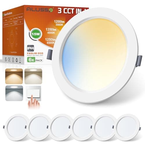 Image of ALUSSO LED Panel Downlights 15W Slim Recessed Ceiling Lights Warm White 3000K Neutral White 4000K Cool White 6500K Adjustable IP44 Waterproof Spotlights for Bathroom Kitchen Living Room, 6 Pack