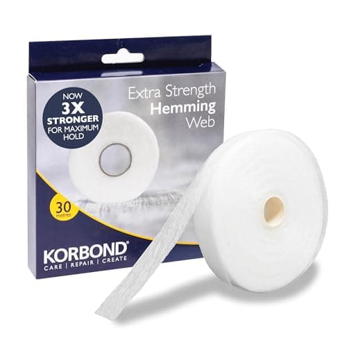 Image of KORBOND Strongest Hemming Tape – 72GSM – 30m x 2cm Hemming Web - Invisible Mending Tape for Fabric - Iron on Hem Tape - NO Sewing Required Adhesive Fabric Tape, Webbing Tape, Hemming Web