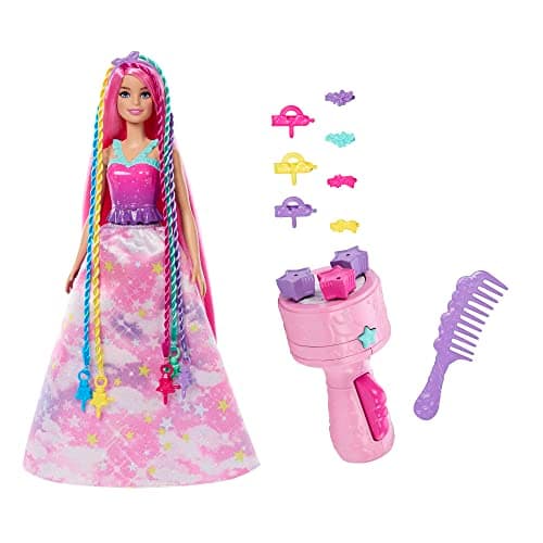 Image of Barbie Doll, Fantasy Hair with Braid and Twist Styling, Rainbow Extensions, Twisting Tool with Accessories, HNJ06