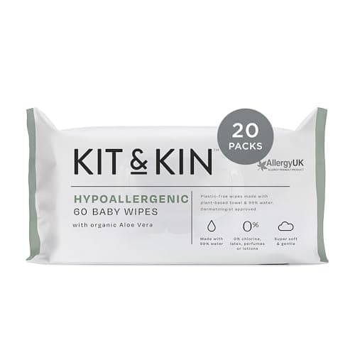 Image of Kit & Kin Premium Baby Wipes, 1200 Wet Wipes (20 packs) | Plastic-Free & Super Soft | 99% Water | Hypoallergenic & Dermatologist Approved | No Perfumes | New & Improved Formula