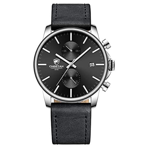 Image of Golden Hour Mens Watch Fashion Sleek Minimalist Quartz Analog Mesh Stainless Steel Waterproof Chronograph Watches for Men with Auto Date, Silver Gray, Chronograph