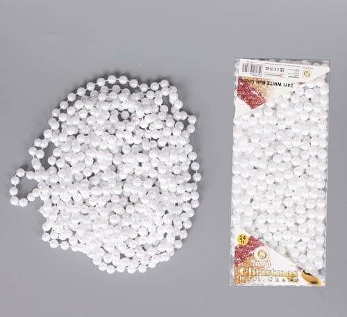 Image of 7.2m (24ft) White Shiny Christmas Bead Chain Metallic Xmas Beaded Garland Artificial Pearls Tinsel For Christmas Tree Hanging Decorations DIY Art & Crafts Jeweller