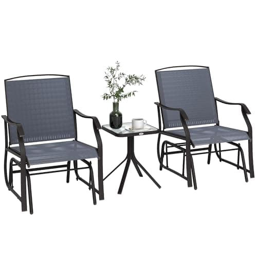 Image of Outsunny Glider Rocking Chair & Table Set 2 Single Seaters Rocker Garden Swing Chair Patio Furniture Bistro Set Grey