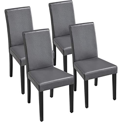 Image of Yaheetech Dining Chairs Set of 4 Modern High Back PU Leather Padded Seat w/Adjustable Solid Wooden Legs Home/Restaurant/Kitchen Grey