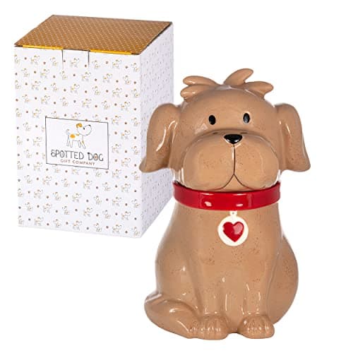 Image of SPOTTED DOG GIFT COMPANY Cookie Jar, Ceramic Biscuit Barrel, Large Food Storage Jar, Cute Novelty Kitchen Canister with Lid, Dog Themed Kitchen Decor Accessories, Gifts for Dog Lovers Owners (Brown)