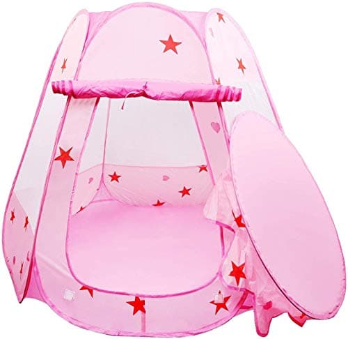 Image of Tech Traders ® Princess Pop Up Playhouse, Play Tent, Play Tent Castle Foldable Popup Balls House for Baby Toddler Girls (Pink,47 * 35 Inch)