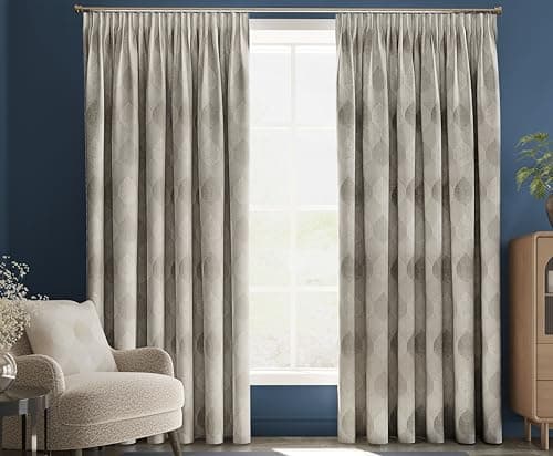 Image of BQC Pencil Pleat Curtains Soft Chenille Readymade Fully Lined Curtains for Bedroom Living Room 2 Panels with Tie Backs (OLIVIA BEIGE, W 66''x L 90'')