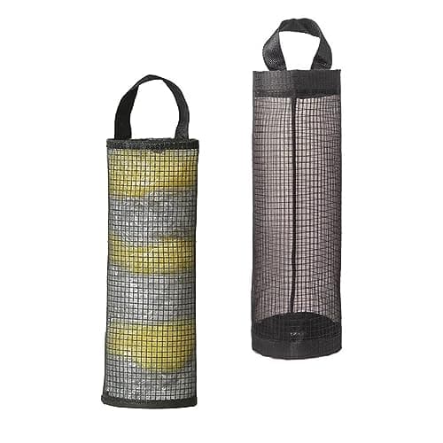 Image of 2Pcs Black Plastic Bag Holder,Hanging Garbage Bag Mesh Storage Bag Wall Mount Holder Dispenser,Foldable Mesh Hanging Storage Bag Dispenser Plastic Bag Dispenser for Home Kitchen Garbage Bag Storage