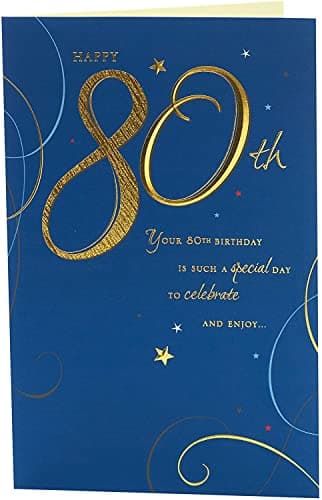 Image of UK Greetings 80th Birthday Card for Him/Friend - Dark Blue Design, Standard, 137x210mm