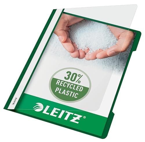 Image of Leitz A4 Standard Plastic File, 30 Percent Pre-Consumer Recycled Plastic, Flatfile for A4 Sheets, 60 Sheet Capacity, Green, 41910055