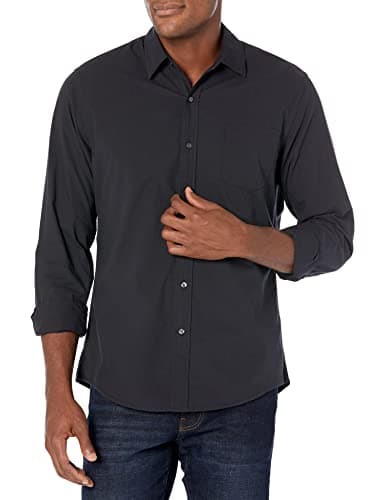 Image of Amazon Essentials Men's Slim-Fit Long-Sleeve Poplin Shirt, Black, L