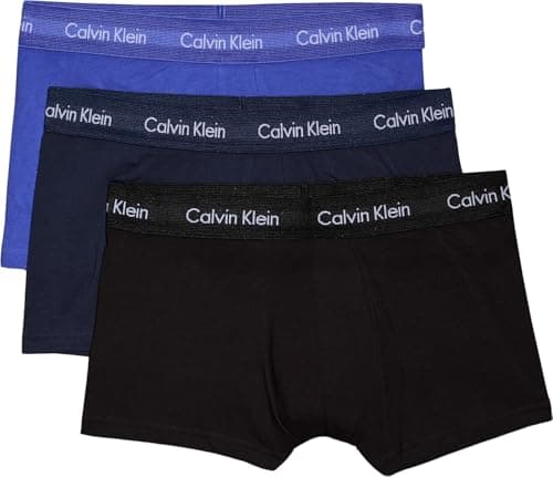 Image of Calvin Klein Men’s 3 Pack Low Rise Trunks, Multicolour (Black/Blueshadow/Cobaltwater Dtm Wb), S