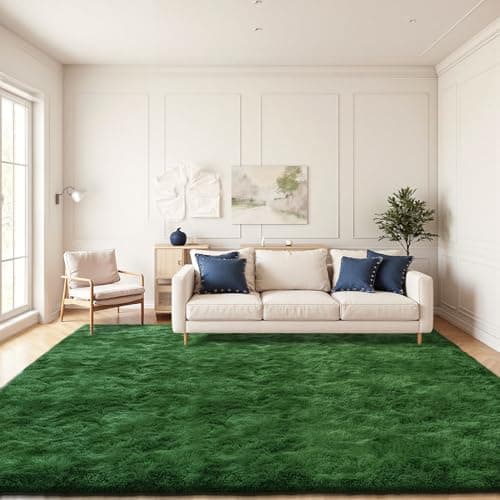 Image of JOYARR Rugs Living Room, Large Area Carpet Fluffy Washable Soft Shaggy Anti Slip Modern Decor Mat for Bedroom Kids Nursery Room, Dark Green, 240x300 cm