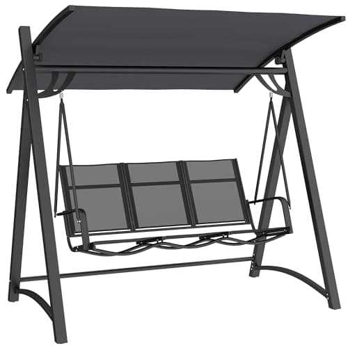 Image of Outsunny 3 Seater Swing Chair, Garden Swing Bench with Adjustable Tilting Canopy, Breathable Mesh Seat and Heavy-Duty Metal Frame for Porch and Patio, 360 kg Capacity, Grey