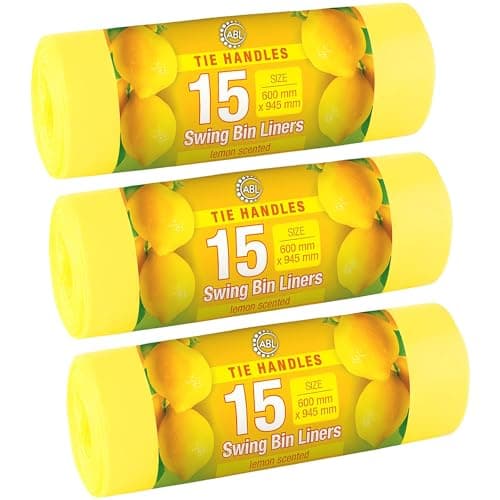 Image of Scented Swing Bin Liners 50l | 45 Lemon Scented Bin Bags 50 Litre | Tie Handles 60cm X 94cm 50l Bin Bags 50L (45 Liners)