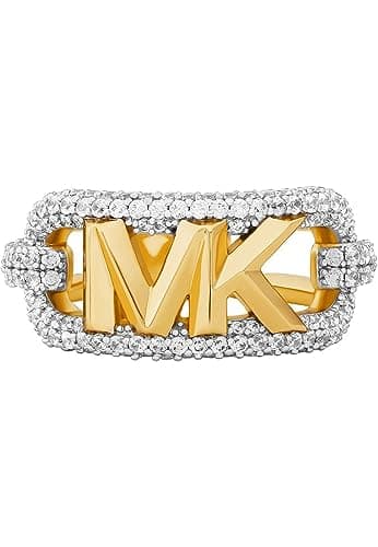 Image of Michael Kors Women's Premium MK Statement Link Two-Tone Statement Empire Link Chain Ring, MKJ8294CZ9315